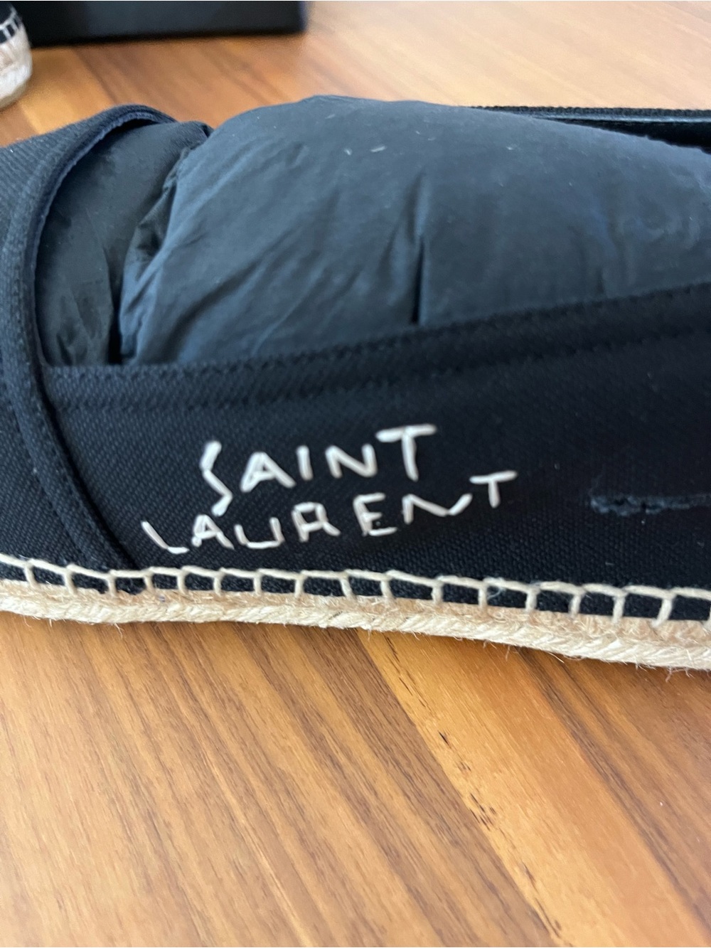 Saint Laurent Men's Black Canvas Espadrille Slip-Ons with Jute Trim - Picture 2 of 7